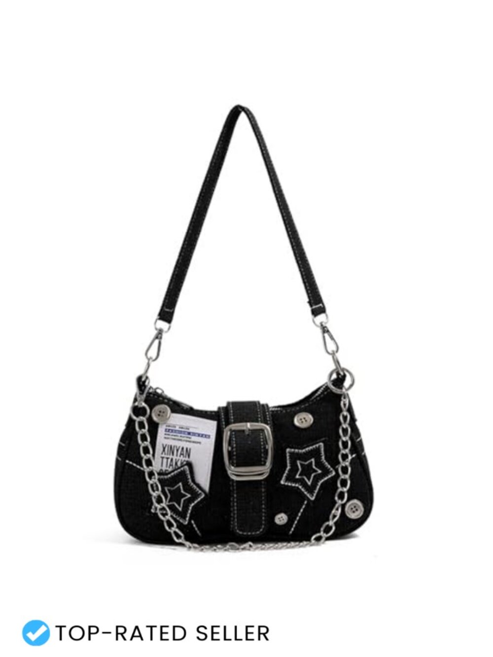 Grunge Hobo Bag Y2K Denim Crossbody Shoulder Bag with Chain